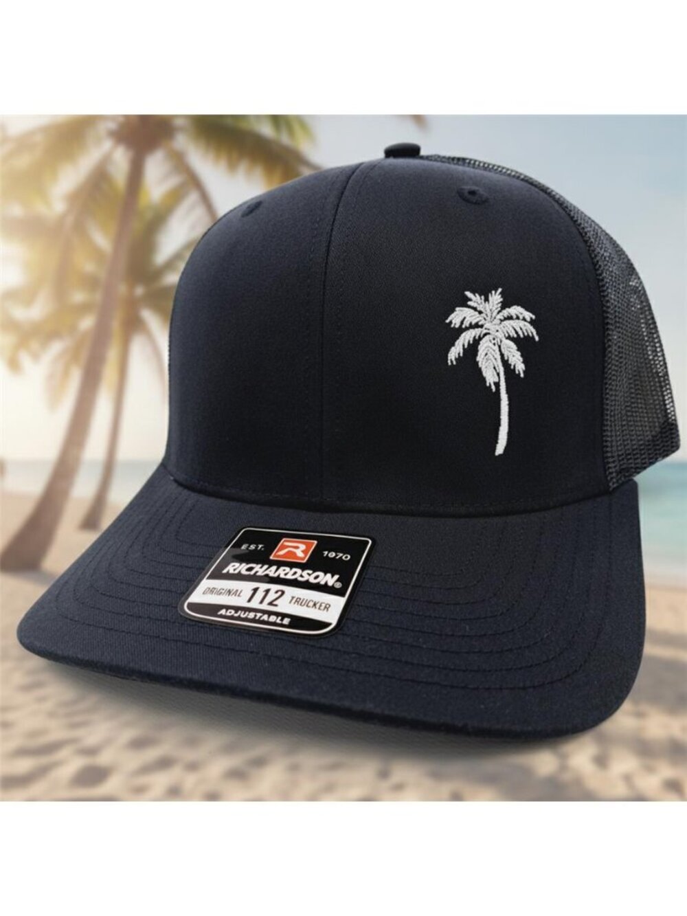 Florida Palm Tree Hat Custom Direct Embroidered Trucker Cap Black Richardson 112